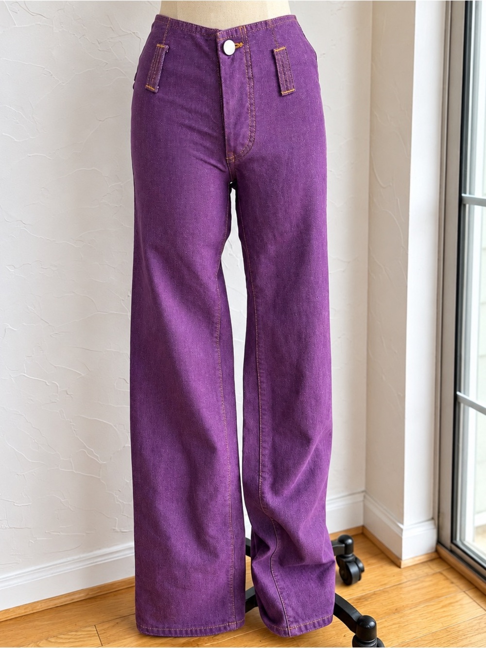 Cormio Purple Wide Leg Jeans XS Made in Italy Y2K Contrast Stitch Pants